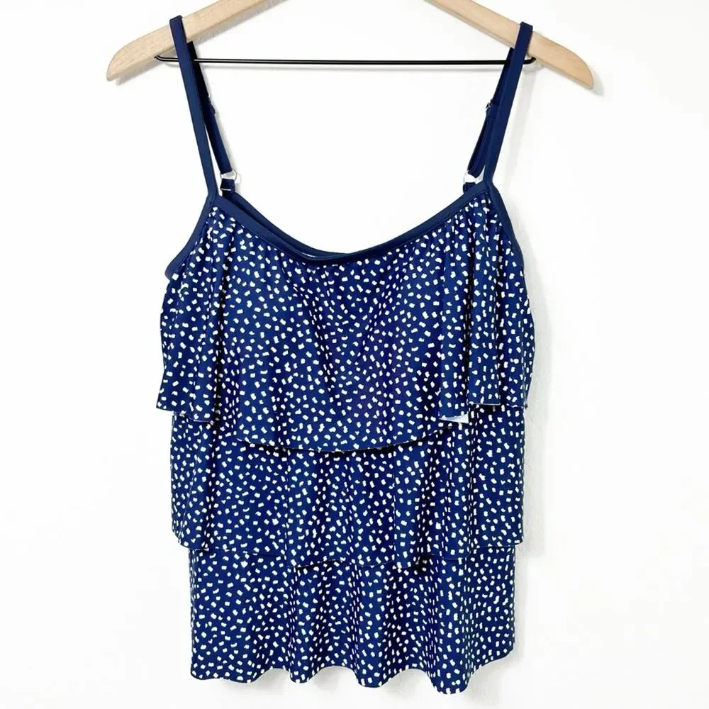 MAXINE OF HOLLYWOOD TRIPLE TIER WOMEN BLUE WHITE TANKINI SIZE 12 BRAND NEW